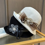 KNITTED SUNSHADE MESH FLOWER BOW BUCKET HAT_CWAH1212