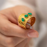 GREEN NATURAL STONE WIDE RINGS STAINLESS STEEL_CWAJE0629