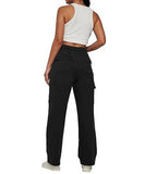 Solid Color High-Waisted Straight Leg Cargo Pants