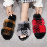 HOME TWO COLOR PLAID PLUSH SLIPPERS_CWSHS0365