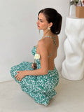 Sweet Fresh Floral Backless Halter Vacation Dress