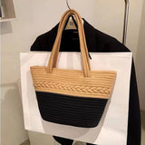 NEW COLOR BLOCK SINGLE SHOULDER STRAW BAG_CWAB1880