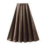 SATIN DRAPE MAXI SKIRT A LINE SKIRT_CWBMS0290