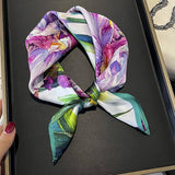 100% MULBERRY SILK PURPLE FLORAL TWILL SQUARE SCAR_CWASC0557