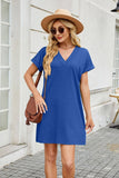 Solid Color V-Neck Short-Sleeved Casual Dress