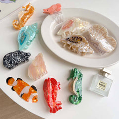 Sea Shell & Lobster Hair Claw, Ocean Animal Clip_Cwaha07131