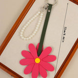 CUTE PU DAISY PEARL CHAIN FLOWER KEYCHAIN CHARM_CWMM7877