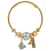 Trendy Beaded Steel Bracelet With Flower Charm_Cwmm8488