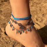 BOHO TASSEL ANKLET SET TREE OF LIFE LEAF CHARMS_CWMM6355