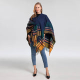 KNITTED FRINGED SHAWL DOUBLE SIDED PLAID SCARF_CWASC2178