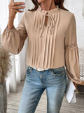 Solid-Color Casual Lace-Up V-Neck Stylish Shirt