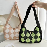 Diamond Check Contrast Knit Shoulder Bag_Cwab3068