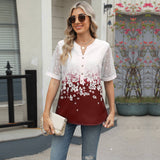 V-Neck Printed Chiffon Top With Lace Sleeves