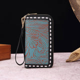 LEATHER CARVED EMBOSSED BOHEMIAN CLUTCH WALLET_CWAB2592