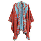 Women Color Block Shawl Wrap Open Front Poncho