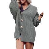 Solid Lapel Three-Button Mid-Length Cardigan