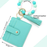 SOLID COLOR PU WALLET WITH BEAD BRACELET KEYCHAIN_CWAB4959