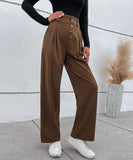 Solid Color High-Waisted Straight-Leg Pants
