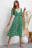 V-Neck Fashion Print Slim-Fit Waistline Dress