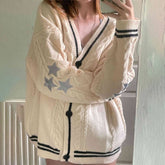 V-Neck Star Embroidery Single-Breasted Cardigan