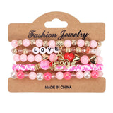 Cwaje05693_Valentine Heart Crystal Beaded Elastic Bracelet