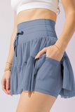 Womens High Waist Lace-Up Pleated Skirt