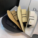 FEDORA STRAW HAT SIMPLE BOW FLAT TOP ELEGANT WOMEN_CWAH1155