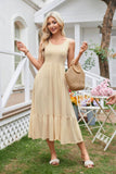 Square Neck Pleated Large Swing Sleeveless Dress