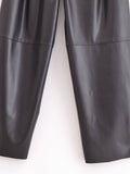 Stylish Pu Leather Casual Straight Leg Pants