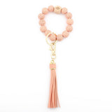 LEOPARD WOOD BEAD BRACELET KEYCHAIN WITH TASSEL_CWMM7016