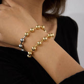 MINIMALIST 18K GOLD SILVER STEEL BEAD BRACELET_CWAJE4902