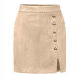 SOLID COLOR SUEDE SKIRT METAL BUTTON HIP SKIRT_CWAB4807