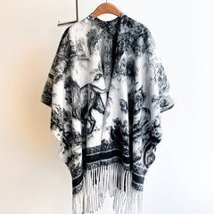 Ethnic Style Watercolor Shawl Women Fringe Cape_Cwocasl00072