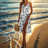 PRINTED BEACH DRESS CROSS BACK VACATION COVER UP_CWBLS0464