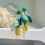 BOHO LONG TASSEL EARRINGS HANDMADE FABRIC FLOWERS_CWMM6165