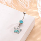 BLUE CZ CROWN BELLY RING STAINLESS STEEL PIERCING_CWMM9318