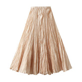 LOOSE PLEATED A LINE FLARED CASUAL MIDI SKIRT_CWBMS0399