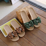 BOW LINEN SUMMER SLIPPERS SOFT SOLE BREATHABLE_CWSHF0188