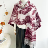 Ethnic Style Watercolor Shawl Women Fringe Cape_Cwocasl00072