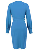 V-Neck Long-Sleeved, Belt-Hugging Knitted Dress