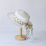 SUMMER POLKA DOT BOW STRAW HAT_CWAH3463