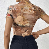 FLORAL PRINT MESH TOP WITH RUFFLE DETAILING_CWTBLS1510