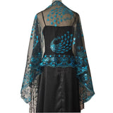PEACOCK EMBROIDERED SEQUINED TASSEL CAPE_CWASC1077