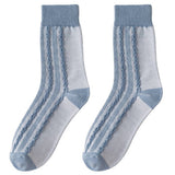 Women Blue Striped Plaid Socks_Cwms0667