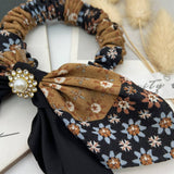 PEARL MOSAIC FLORAL CLOTH BOW HAIR TIE_CWAHA0518