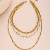 GOLD PLATED 18K MULTI LAYER FLAT CHAIN NECKLACE_CWMM3632