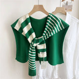 STRIPED KNIT SHAWL NECK SHOULDER WRAP_CWASC0843