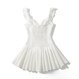 RUFFLE TRIM KNIT DRESS FRENCH FIT FLARE STYLE_CWDMD5805