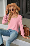 Square Collar Jacquard Long-Sleeved Loose T-Shirt