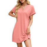Solid Color V-Neck Short-Sleeved Casual Dress